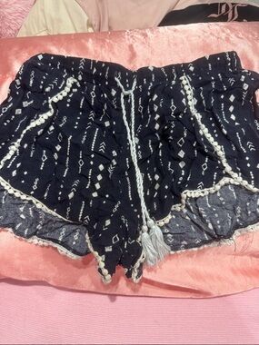 H&M Divided Navy Blue Printed Drawstring Shorts with Tassel